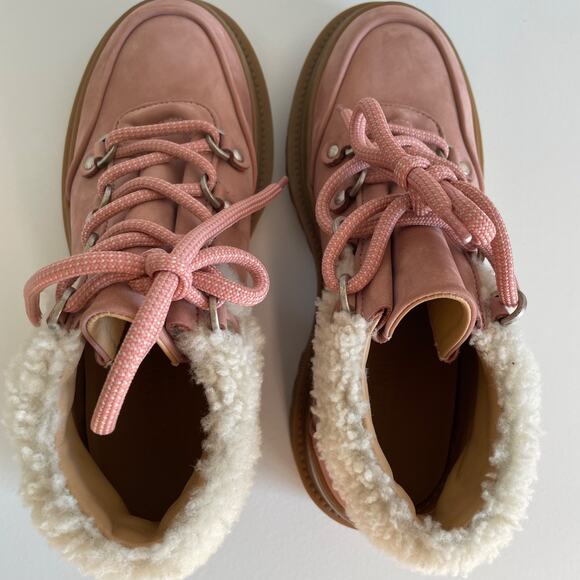 M. Gemi The Alpi Boot Womens Muted Pink Suede Lug‎ Shearling Ankle Size 8 Nwob - Picture 5 of 8